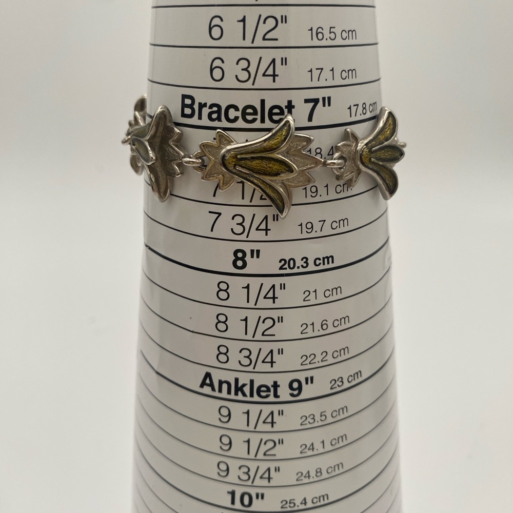 Vintage Signed Museum of Fine Arts MFA Silver-Tone Tulip Link Bracelet - Picture 4 of 5